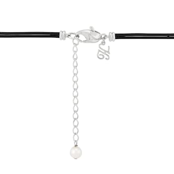 Sterling Silver White Freshwater Pearl Lariat Black Leather Necklace