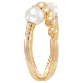 10K Yellow Gold Diamond and White Freshwater Pearl Bypass Ring