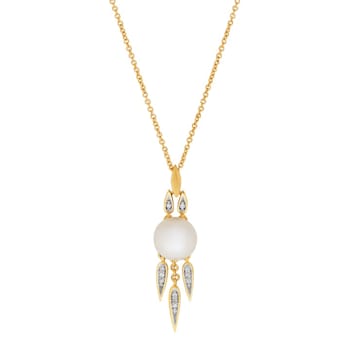 14K Yellow Gold Diamond and White Button Freshwater Pearl Pendant with
18" Cable Chain