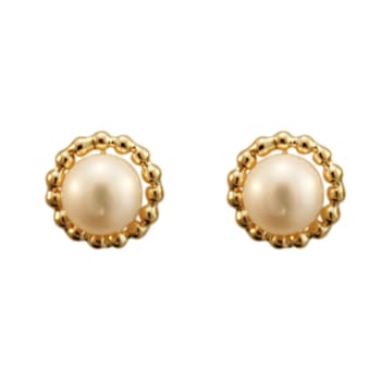 10K Yellow Gold White Fresh Water Pearl Earrings