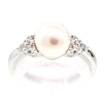 Sterling Silver Fresh Water Pearl and White Topaz Ring