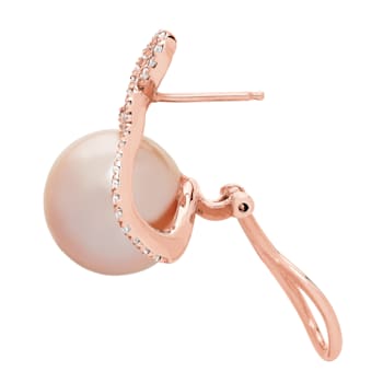 14K Pink Gold 1/3cttw Diamond and Natural Ming Pearl Earrings