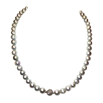 Sterling Silver Grey Fresh Water Pearl and Crystal Necklace
