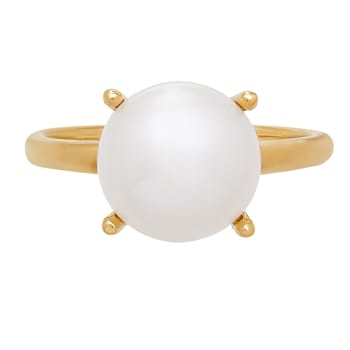 10k Yellow Gold 10mm Button White Pearl Ring