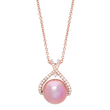 14K Pink Gold 1/3cttw Diamond and Natural Ming Pearl Pendant with
18" Cable Chain