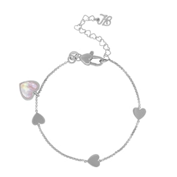 Sterling Silver Pink Mother of Pearl Dangle Heart with Station  Heart on
Heart Chain Bracelet