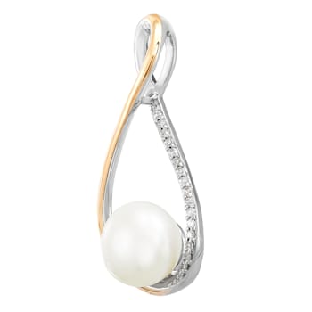 Sterling Silver and 14K Yellow Gold Diamond and Fresh Water Pearl
Pendant with 18" Singapore chain