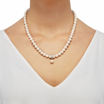14K Yellow Gold White Fresh Water Pearl Necklace