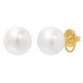 14KT Yellow Gold White Ming Pearl Stud Earrings