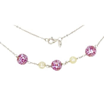 Sterling Silver Pink and White MOP Bead Station Necklace