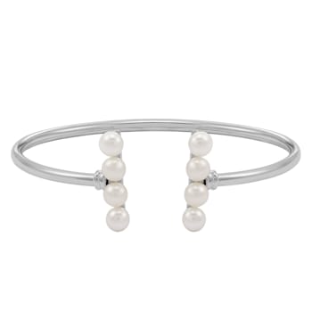 Sterling Silver White Button Freshwater Pearl Bangle