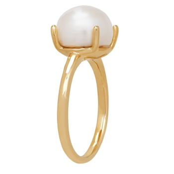10k Yellow Gold 10mm Button White Pearl Ring