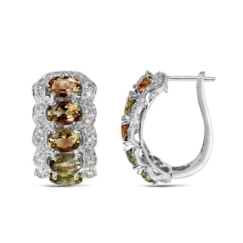 18KW 1 1/4 CTW Diamond Hoop Earring With 1 1/2 CTW Oval Sun Stone