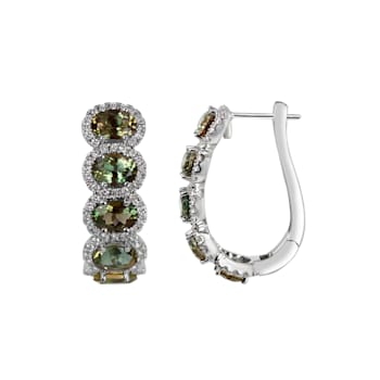 18KW 1 1/2 CTW Diamond Hoop Earring With 7 1/2 CTW Oval Sun Stone