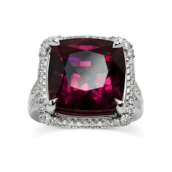 18KW 5/8 CTW Diamond Engagement Ring WIth 17 3/8 CTW Center Cushion Rhodolite