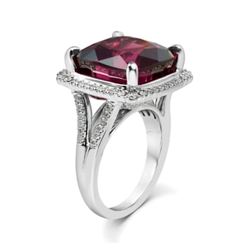18KW 5/8 CTW Diamond Engagement Ring WIth 17 3/8 CTW Center Cushion Rhodolite