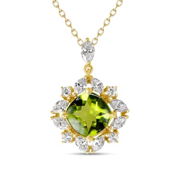 18KY 3/4 CTW Diamond Fashion Pendant With 1 5/8 CTW Cushion Peridot