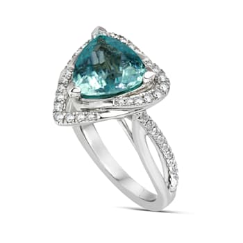 18KW 1/3 CTW Diamond Engagement Ring With 2 1/5 CTW Trillion Tourmaline