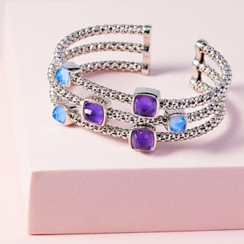 Chimento 18k Bracelet Stretch Gems in white gold with topaz and amethyst