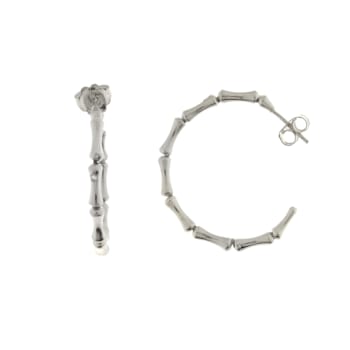 Chimento 18K Bamboo Regular Earrings in white gold with diamond accents
