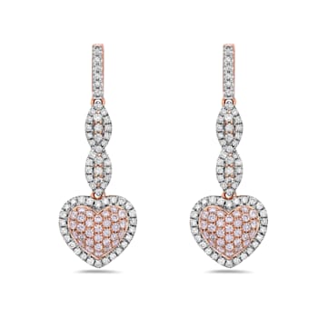 14KT Rose Gold 1 CTTW Pink and White Diamond Earrings