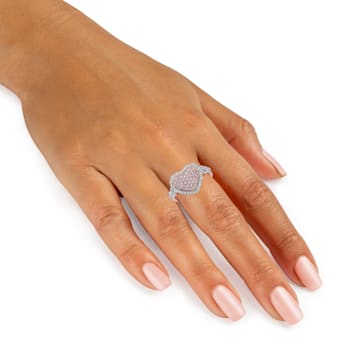 14KT Rose Gold Heart Shaped Ring with 3/4 CTTW Pink and White Diamonds