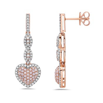 14KT Rose Gold 1 CTTW Pink and White Diamond Earrings