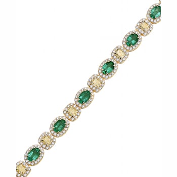14KT Emerald, Cushion Yellow Diamond, & Diamond Bracelet in Yellow Gold