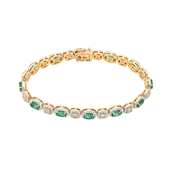 14KT Emerald, Cushion Yellow Diamond, & Diamond Bracelet in Yellow Gold