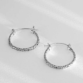 Artisan Balinese Byzantine Sterling Silver Hoop Earrings