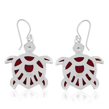 Balinese Artisan 925 Sterling Silver Turtle Shape Earring with Red Coral