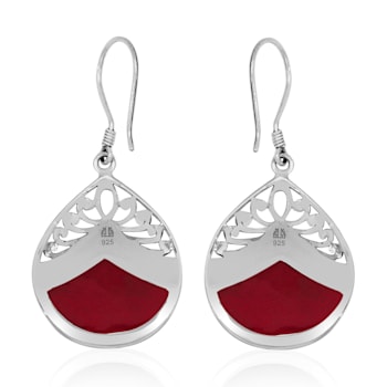 Balinese Artisan 925 Sterling Silver Dangling Earring with Beautiful Red Shell