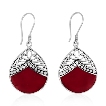 Balinese Artisan 925 Sterling Silver Dangling Earring with Beautiful Red Shell