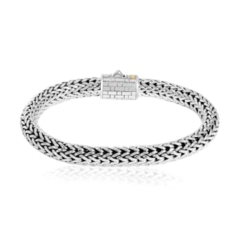 Balinese Artisan 925 Sterling Silver Bracelet with 18K Gold Stripe
Centre Lock