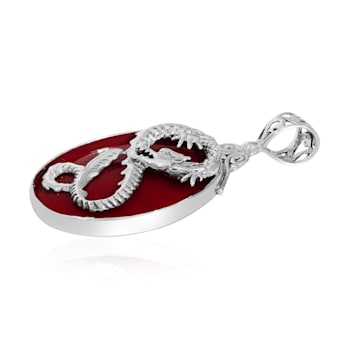 Balinese Artisan 925 Dragon Sterling Silver Pendant with Red Coral