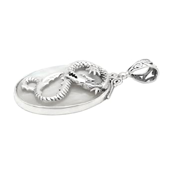 Artisan Balinese Mother-of-Pearl Sterling Silver Dragon Pendant