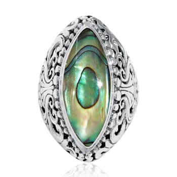 Balinese Artisan 925 Sterling Silver Ring with Abalone Shell