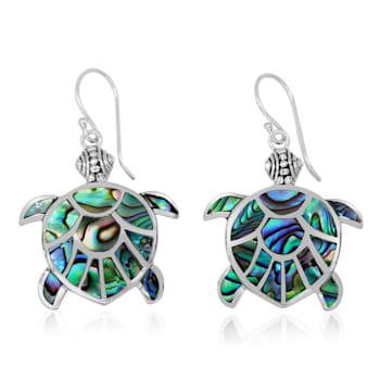 Balinese Artisan 925 Sterling Silver Turtle Theme Dangling Earring with Abalone