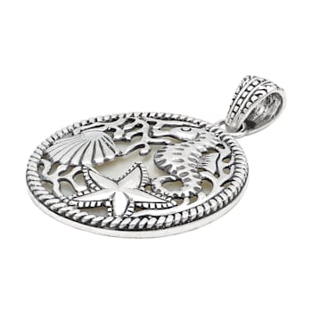 Artisan Balinese Sterling Silver Mother-of-Pearl Sea Pendant