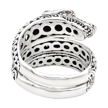 Artisan Balinese Sterling Silver Dragon Ring with Garnet Eyes