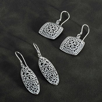 Artisan Balinese Square Sterling Silver Square Filigree Earrings