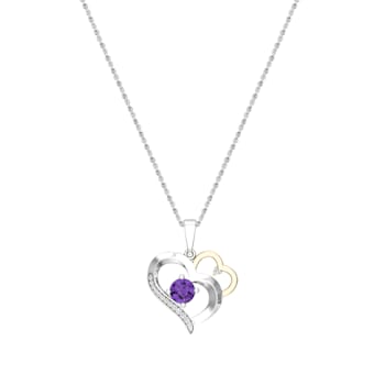 Dazzlingrock Collection Amethyst and Diamond Double Heart Pendant with
chain in 18K Gold