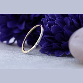 Round White Diamond Delicate Stackable Wedding Band for Her 0.08 ctw in Gold