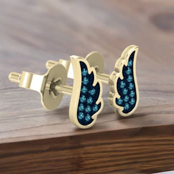 Dazzlingrock Collection Round Blue Diamond Angel Wing Stud Earrings for
Women in 14K Yellow Gold