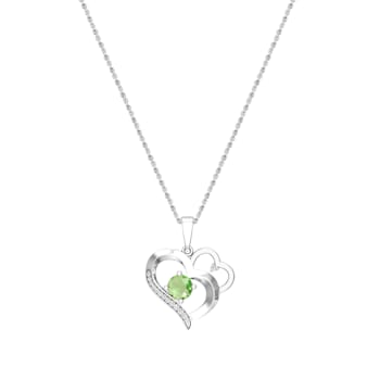 Dazzlingrock Collection Peridot and Diamond Double Heart Pendant with
Chain in 18K Gold