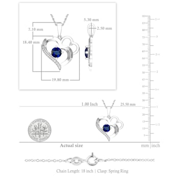 Dazzlingrock Collection Lab Blue Sapphire and Diamond Double Heart
Pendant with Chain in 18K Gold