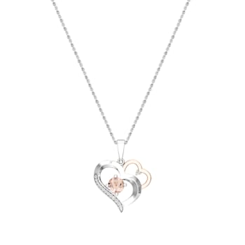 Dazzlingrock Collection Morganite and Diamond Double Heart Pendant with
Chain in 18K Gold