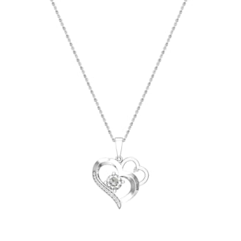 Dazzlingrock Collection Lab White Sapphire and Diamond Double Heart
Pendant with Chain in 14K Gold
