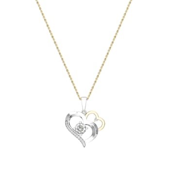 Dazzlingrock Collection Lab White Sapphire and Diamond Double Heart
Pendant with Chain in 14K Gold