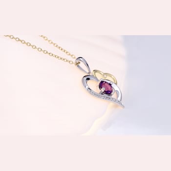 Dazzlingrock Collection Amethyst and Diamond Double Heart Pendant with
Chain in 10K Gold